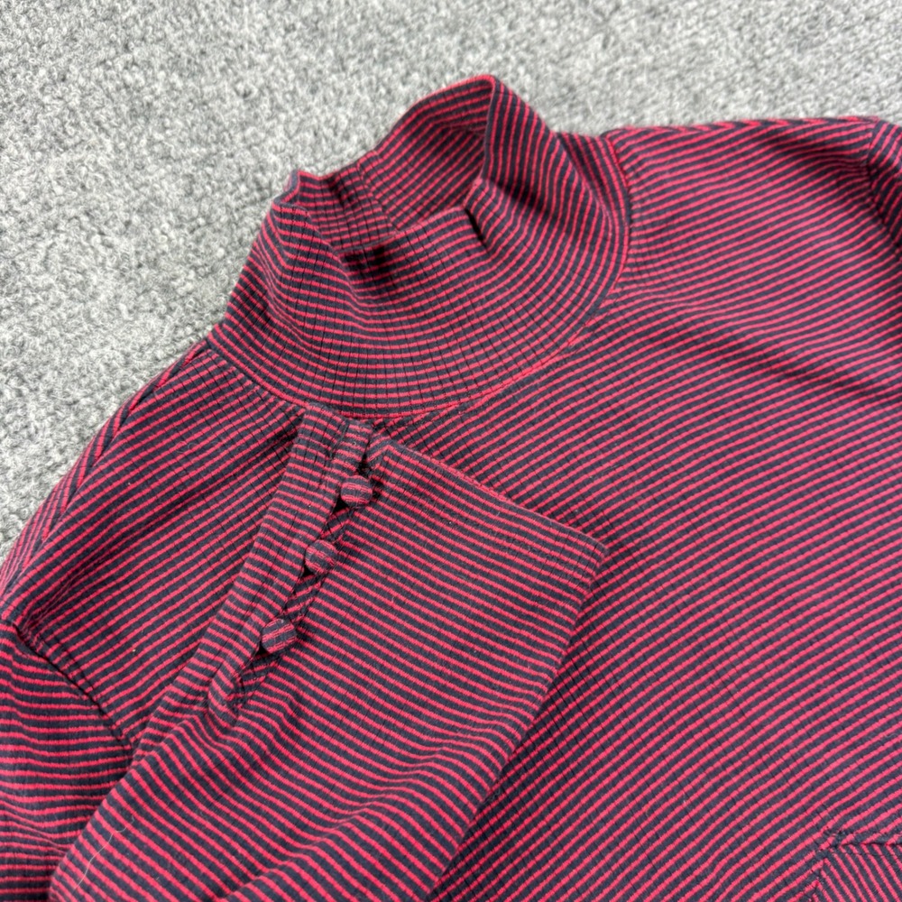 We The Free Top XS Red Black Striped Mock Neck Button Cuff Women
